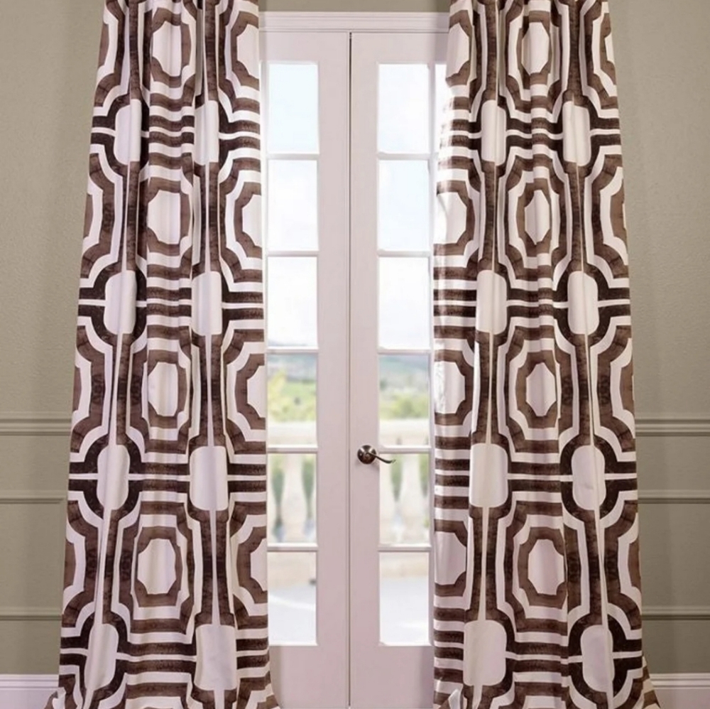 (1 of 2) EXCLUSIVE FABRICS Mecca lined drapery panel Geometric taupe cre…